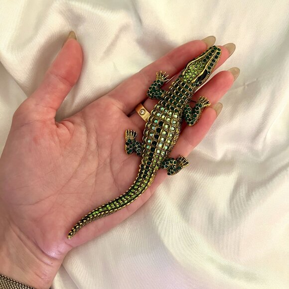 🧷Vintage XL Lizard Brooch with Moving Tail - Green Rhinestone and CZ - Picture 5 of 5